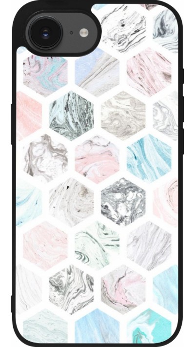 Coque iPhone 16e - Silicone rigide noir Marble Everything
