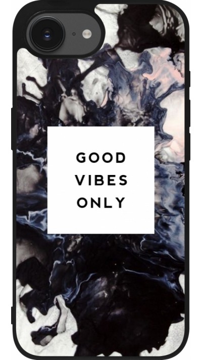 Coque iPhone 16e - Silicone rigide noir Marble Good Vibes Only