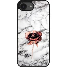 Coque iPhone 16e - Silicone rigide noir Marble Rose Gold