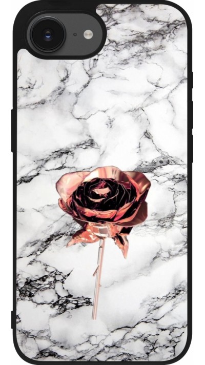 Coque iPhone 16e - Silicone rigide noir Marble Rose Gold