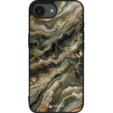 Coque iPhone 16e - Silicone rigide noir Marbre Olive