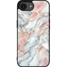 Coque iPhone 16e - Silicone rigide noir Marbre Rose Lumineux