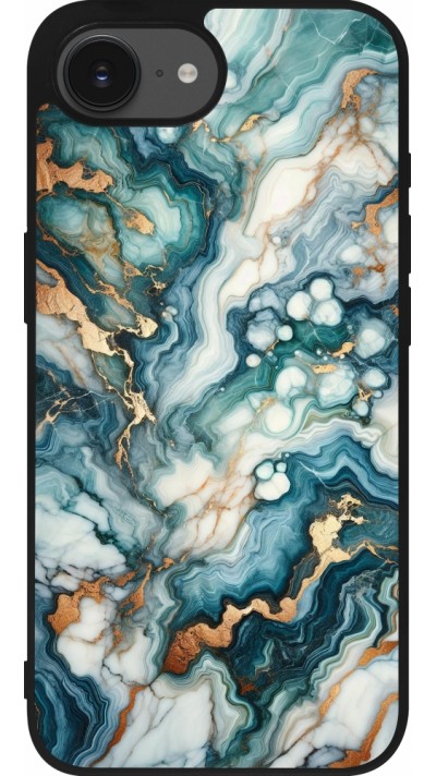 Coque iPhone 16e - Silicone rigide noir Marbre Vert Bleu Doré