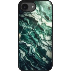 Coque iPhone 16e - Silicone rigide noir Marbre vert majestueux