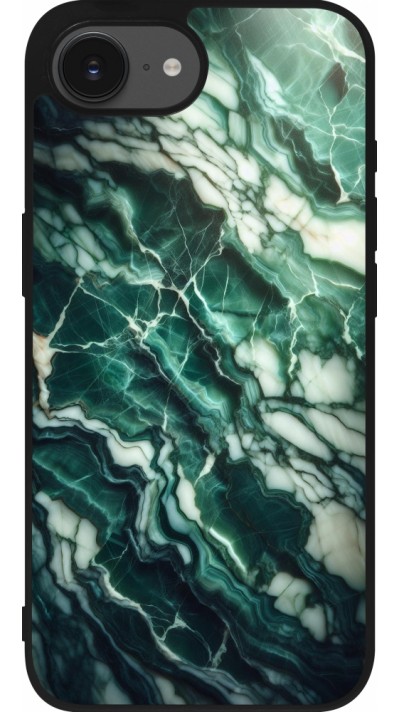 Coque iPhone 16e - Silicone rigide noir Marbre vert majestueux
