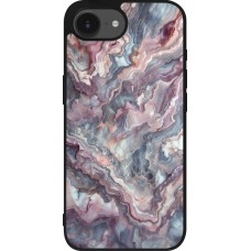 Coque iPhone 16e - Silicone rigide noir Marbre violette argentée