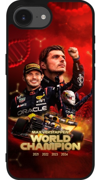 Coque iPhone 16e - Silicone rigide noir Max Verstappen Champion 2023