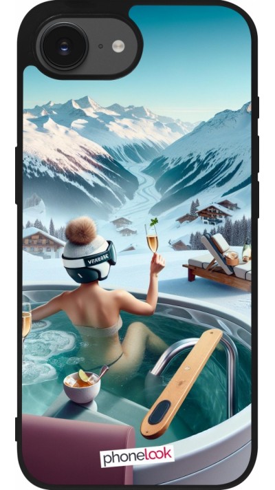 Coque iPhone 16e - Silicone rigide noir Montagne Glamour Jacuzzi