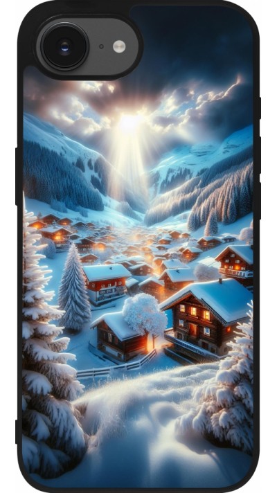 Coque iPhone 16e - Silicone rigide noir Mont Neige Lumière