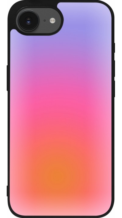 Coque iPhone 16e - Silicone rigide noir Orange Pink Blue Gradient