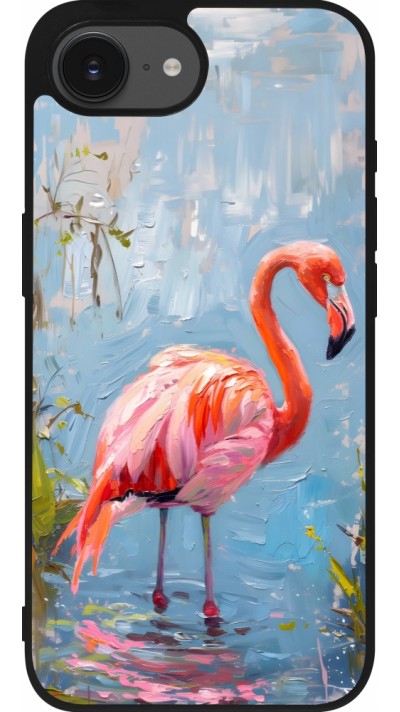 Coque iPhone 16e - Silicone rigide noir Paint Flamingo