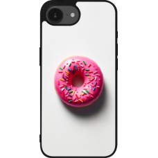 iPhone 16e Case Hülle - Silikon schwarz Weisser Hintergrund, pinker Donut