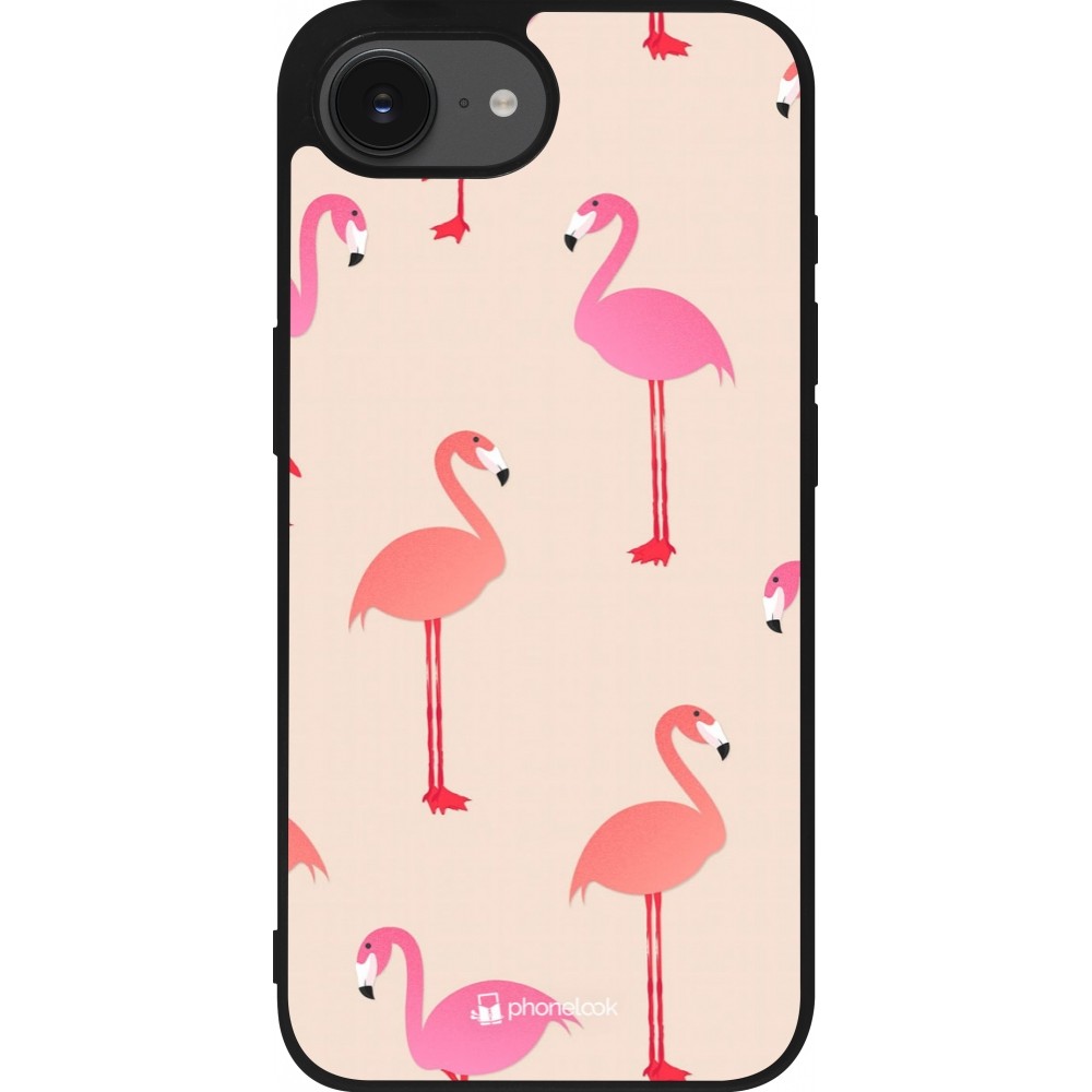 Coque iPhone 16e - Silicone rigide noir Pink Flamingos Pattern