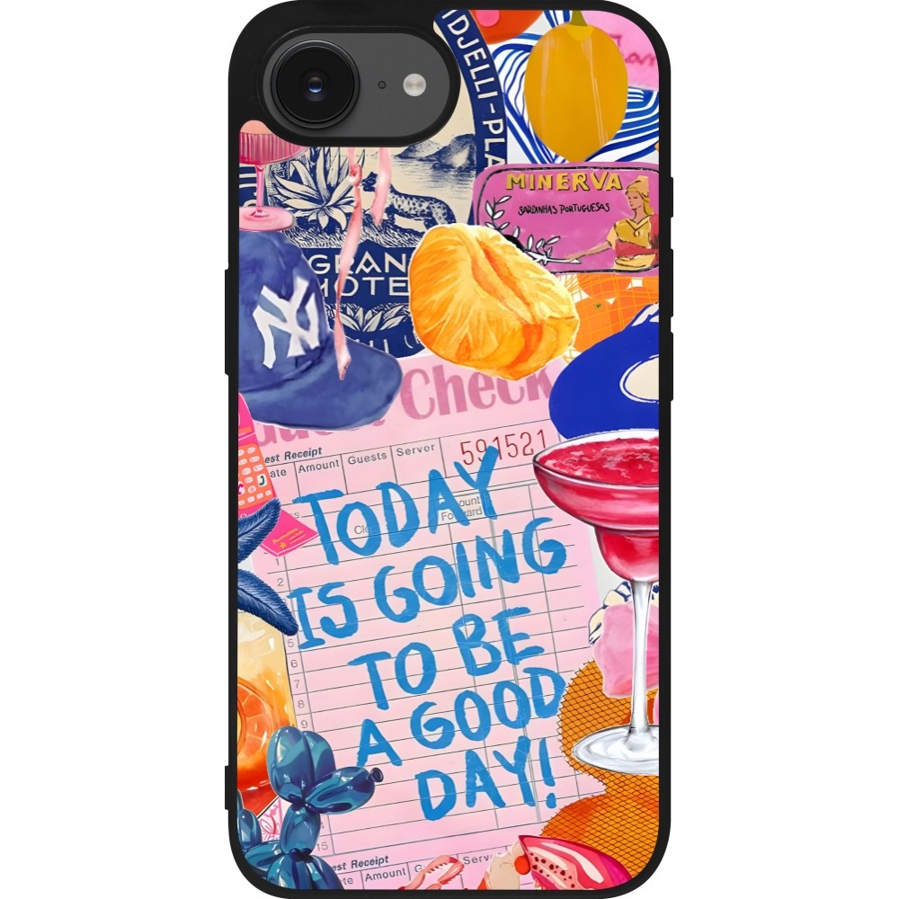 Coque iPhone 16e - Silicone rigide noir Preppy Today is Going to be a good day