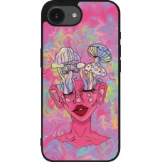 Coque iPhone 16e - Silicone rigide noir Psychedelic pink mushroom