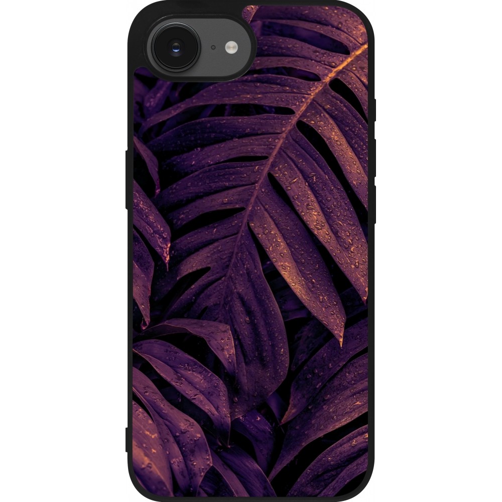 Coque iPhone 16e - Silicone rigide noir Purple Light Leaves