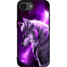 Coque iPhone 16e - Silicone rigide noir Purple Sky Wolf