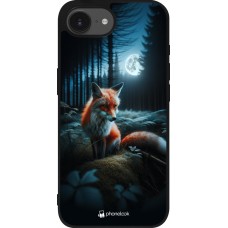 Coque iPhone 16e - Silicone rigide noir Renard lune forêt