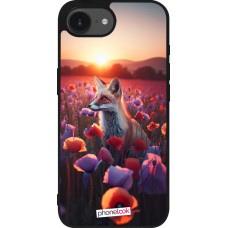 Coque iPhone 16e - Silicone rigide noir Renard pourpre au crépuscule