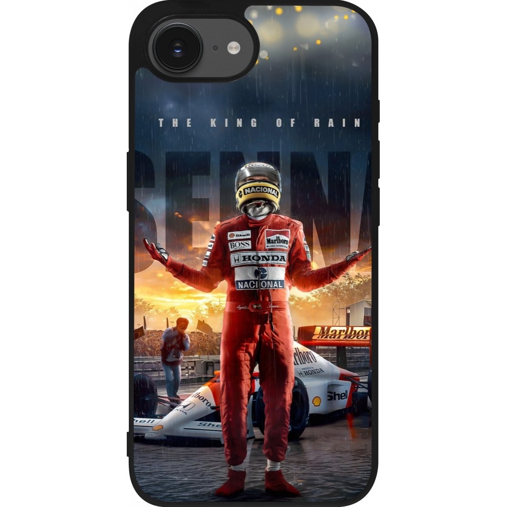 Coque iPhone 16e - Silicone rigide noir Senna The King of Rain
