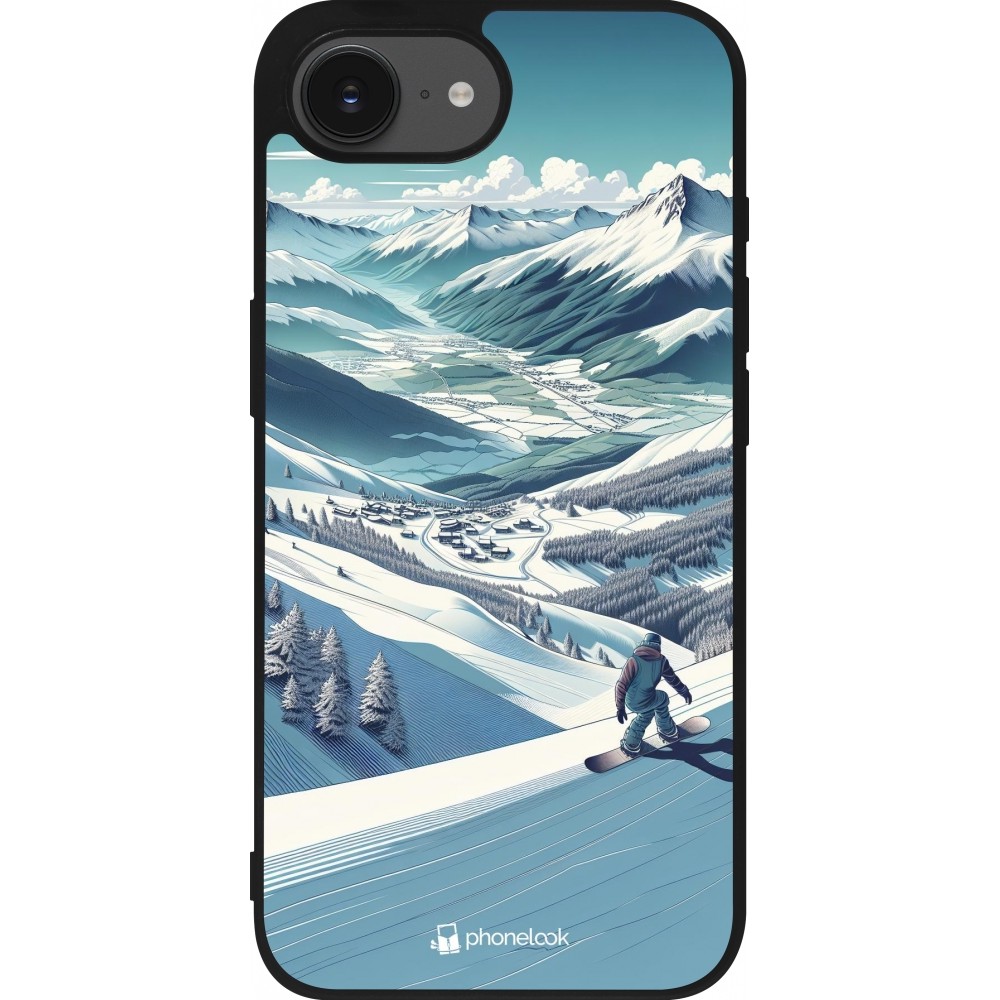 iPhone 16e Case Hülle - Silikon schwarz Snowboarder Berg