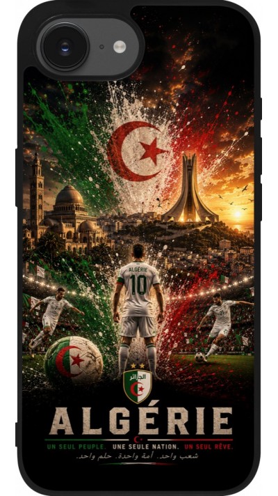 Coque iPhone 17e / 16e - Silicone rigide noir Football Algérie splash 2026