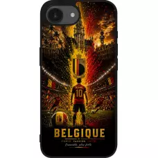 Coque iPhone 17e / 16e - Silicone rigide noir Football Belgique splash 2026