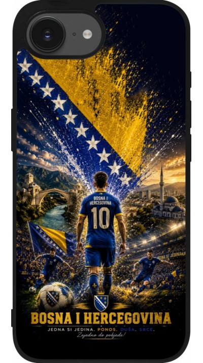 Coque iPhone 17e / 16e - Silicone rigide noir Football Bosnie-Herzégovine splash 2026