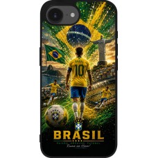 Coque iPhone 17e / 16e - Silicone rigide noir Football Brésil splash 2026