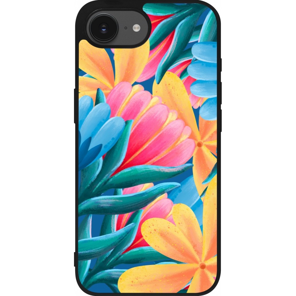 Coque iPhone 16e - Silicone rigide noir Spring 23 colorful flowers