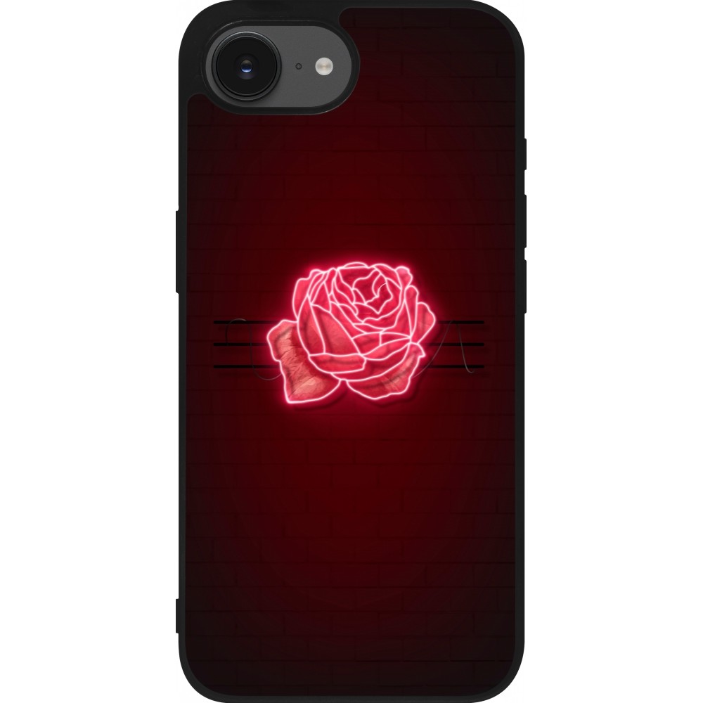 Coque iPhone 16e - Silicone rigide noir Spring 23 neon rose