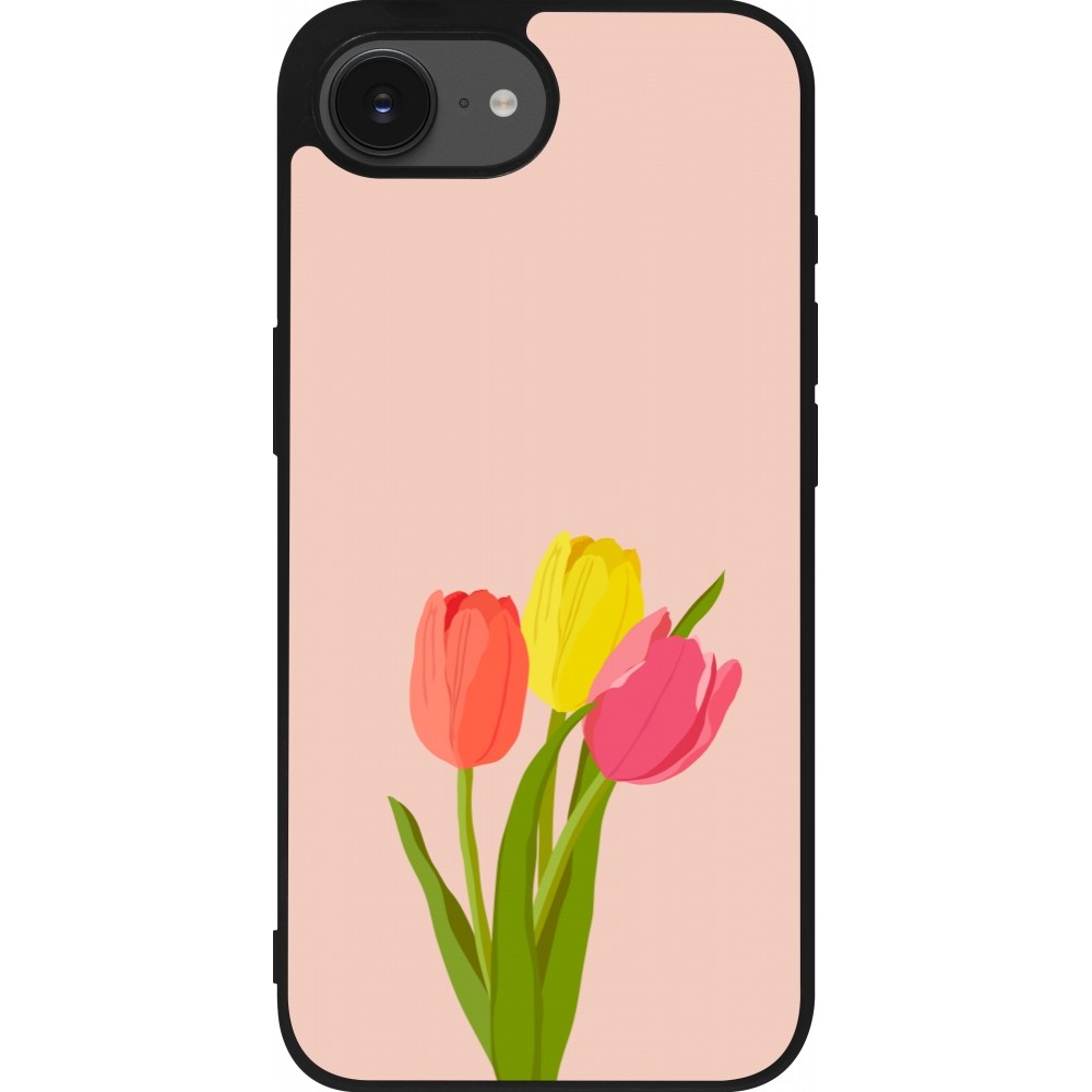 Coque iPhone 16e - Silicone rigide noir Spring 23 tulip trio