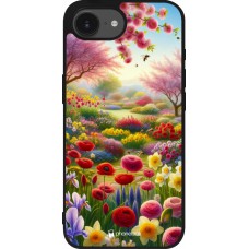 Coque iPhone 16e - Silicone rigide noir Spring 25 Bouquet printemps