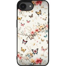 Coque iPhone 16e - Silicone rigide noir Spring 25 Papillons Légers