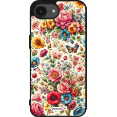 Coque iPhone 16e - Silicone rigide noir Spring 25 printemps fleuri