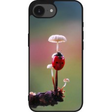 Coque iPhone 17e / 16e - Silicone rigide noir Ladybird on a mushroom Spring 2026