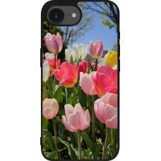 Coque iPhone 17e / 16e - Silicone rigide noir Tulips Spring 2026