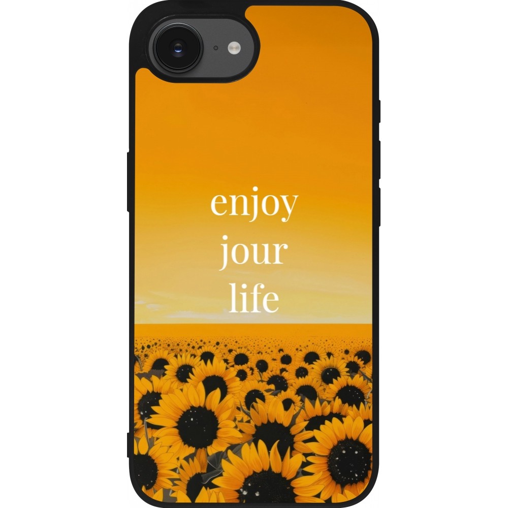 Coque iPhone 16e - Silicone rigide noir Summer 2025 Enjoy your life