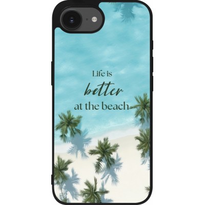 Coque iPhone 17e / 16e - Silicone rigide noir Summer 2025 Life is better at the beach