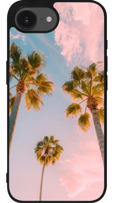 Coque iPhone 16e - Silicone rigide noir Summer 2025 Palmiers