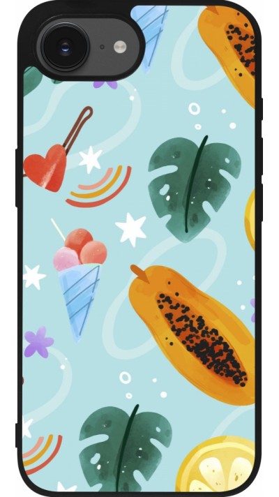 Coque iPhone 16e - Silicone rigide noir Summer 2025 Pattern papaya