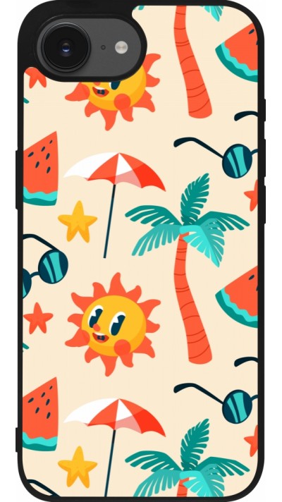 Coque iPhone 16e - Silicone rigide noir Summer 2025 Pattern soleil