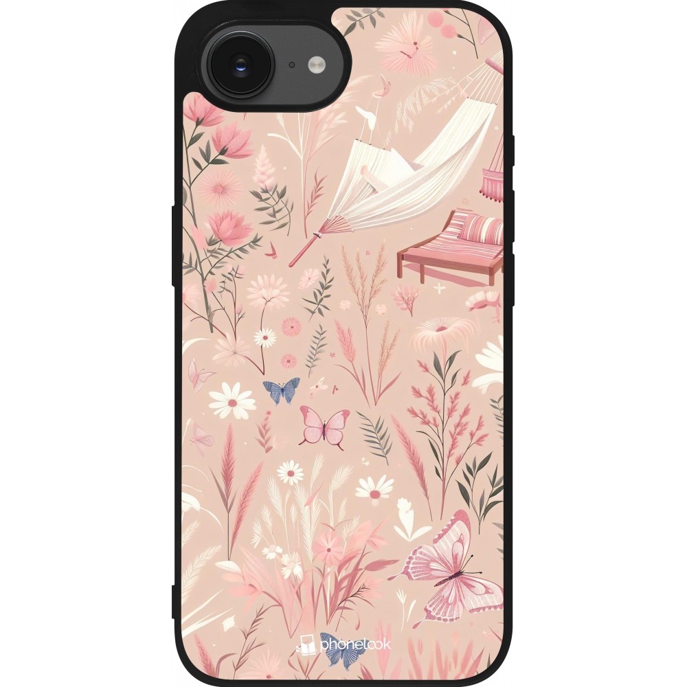 Coque iPhone 16e - Silicone rigide noir Summer Pastel Pattern