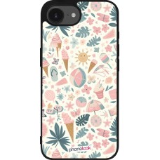 Coque iPhone 16e - Silicone rigide noir Summer Pink Pattern