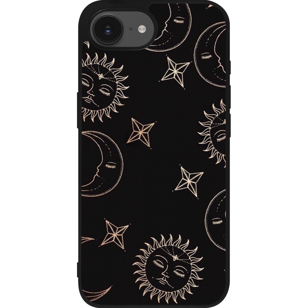 Coque iPhone 16e - Silicone rigide noir Suns and Moons