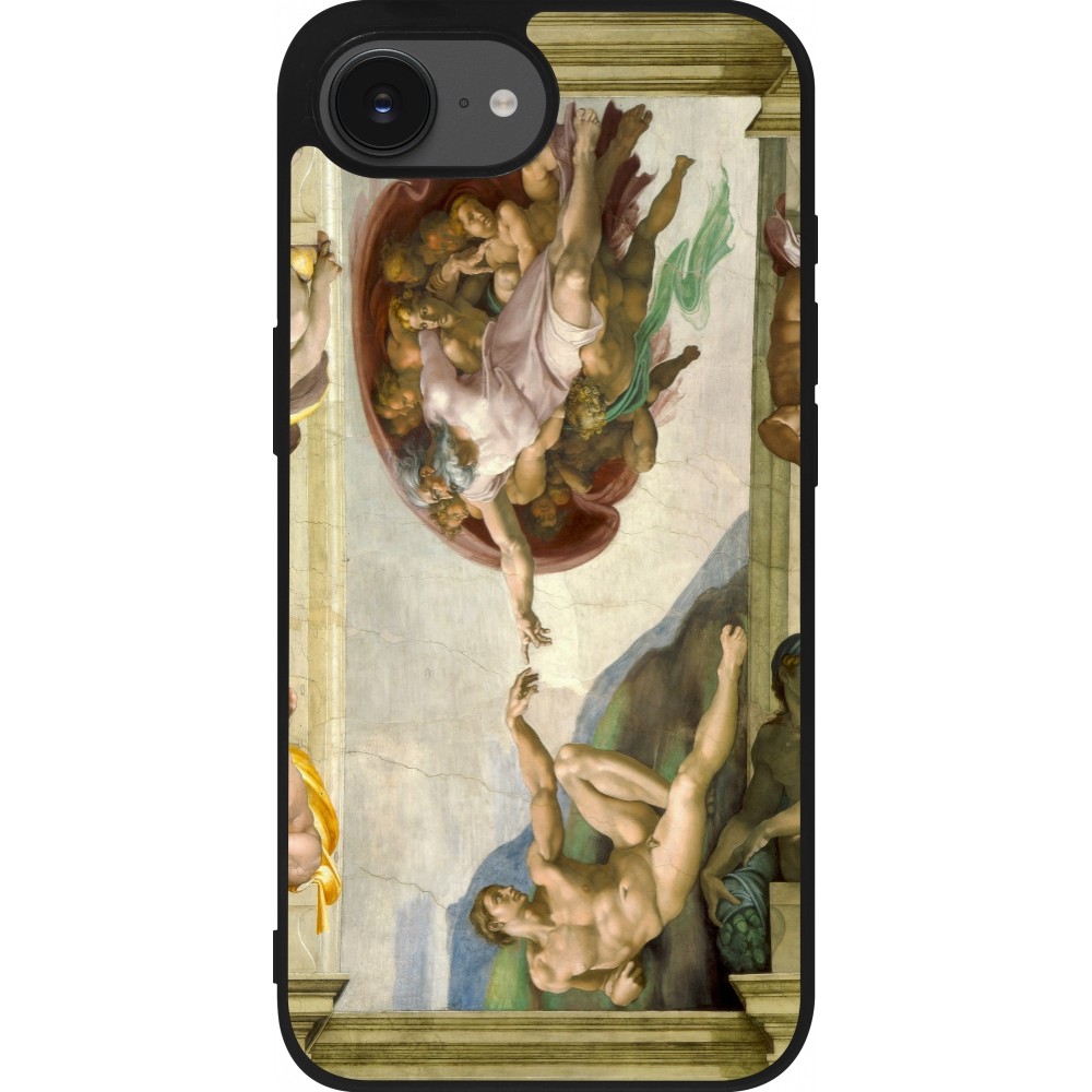 Coque iPhone 16e - Silicone rigide noir Tableau art - La Création d’Adam - Michel-Ange