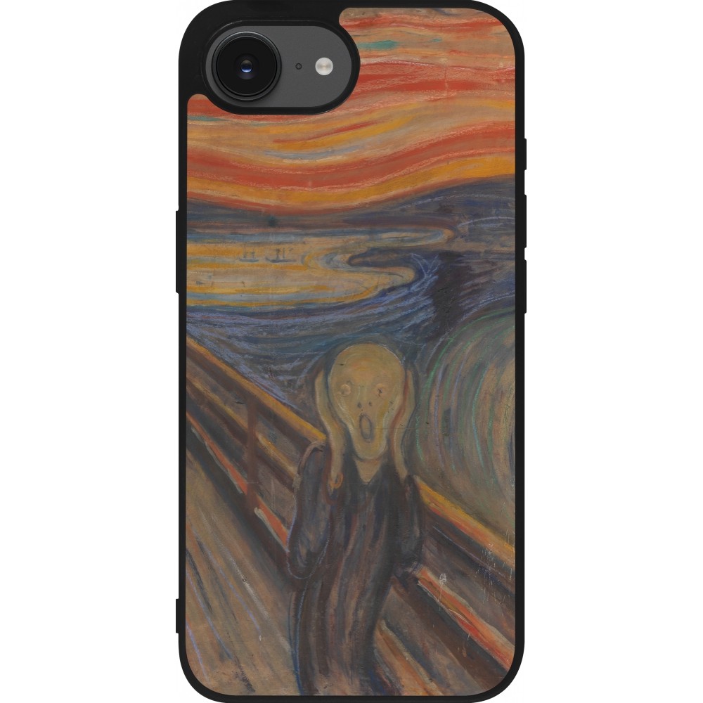 Coque iPhone 16e - Silicone rigide noir Tableau art - Le Cri - Edvard Munch