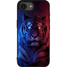 Coque iPhone 16e - Silicone rigide noir Tiger Blue Red
