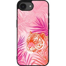 iPhone 16e Case Hülle - Silikon schwarz Tiger Palmen rosa