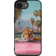 Coque iPhone 16e - Silicone rigide noir Tigre voiture rose